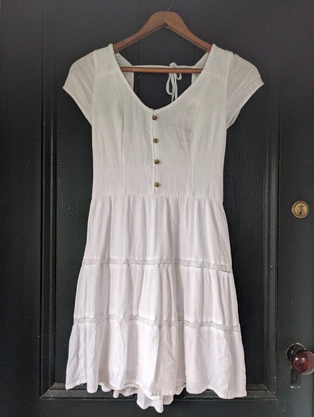 Hollister Tiered Dress White Cotton Summer Small S Smocked Guaze